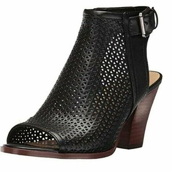Sam Edelman Shoes - Sam Edelman Henri Vegan Leather Perforated Peep Toe Stacked Heel Size 7